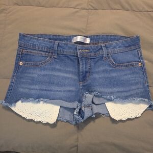 No Boundaries Denim Shorts with Lace Accent